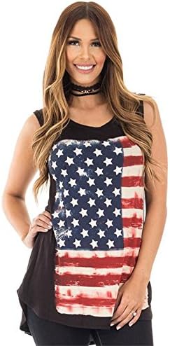 Womens 4th of July American Flag Loose Fit Tank Top Shirt Sleeveless Tunic American Flag XX-Large