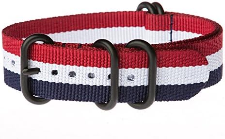 OhFlash 20mm [Red White Blue] Zulu 5 Ring PVD G10 Nylon Nato Militaty Watch Band Strap - French Edition
