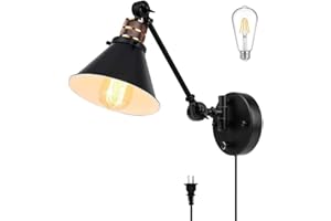 PARTPHONER Plug in Wall Sconces Swing Arm Wall Lamp with Dimmable On Off Switch, Metal Black Vintage Industrial Wall Mounted Lighting Reading Light Fixture for Bedside Bedroom Indoor Doorway