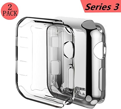 Apple Watch 3 Case, Smilelane iwatch Screen Protector Soft Flexible TPU All-Around Protective Case High Defination Clear Ultra-Thin Cover for Apple Watch Series 3 38mm (1 Silver + 1 Transparent)