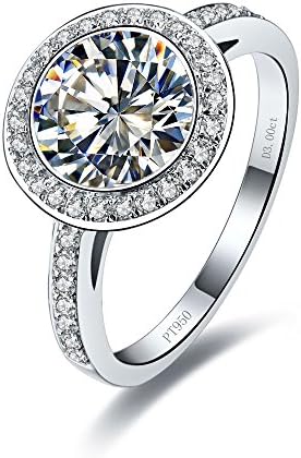 Solid Silver Ring 3CT Round NSCD Simulated Diamond Engagement Ring for Women