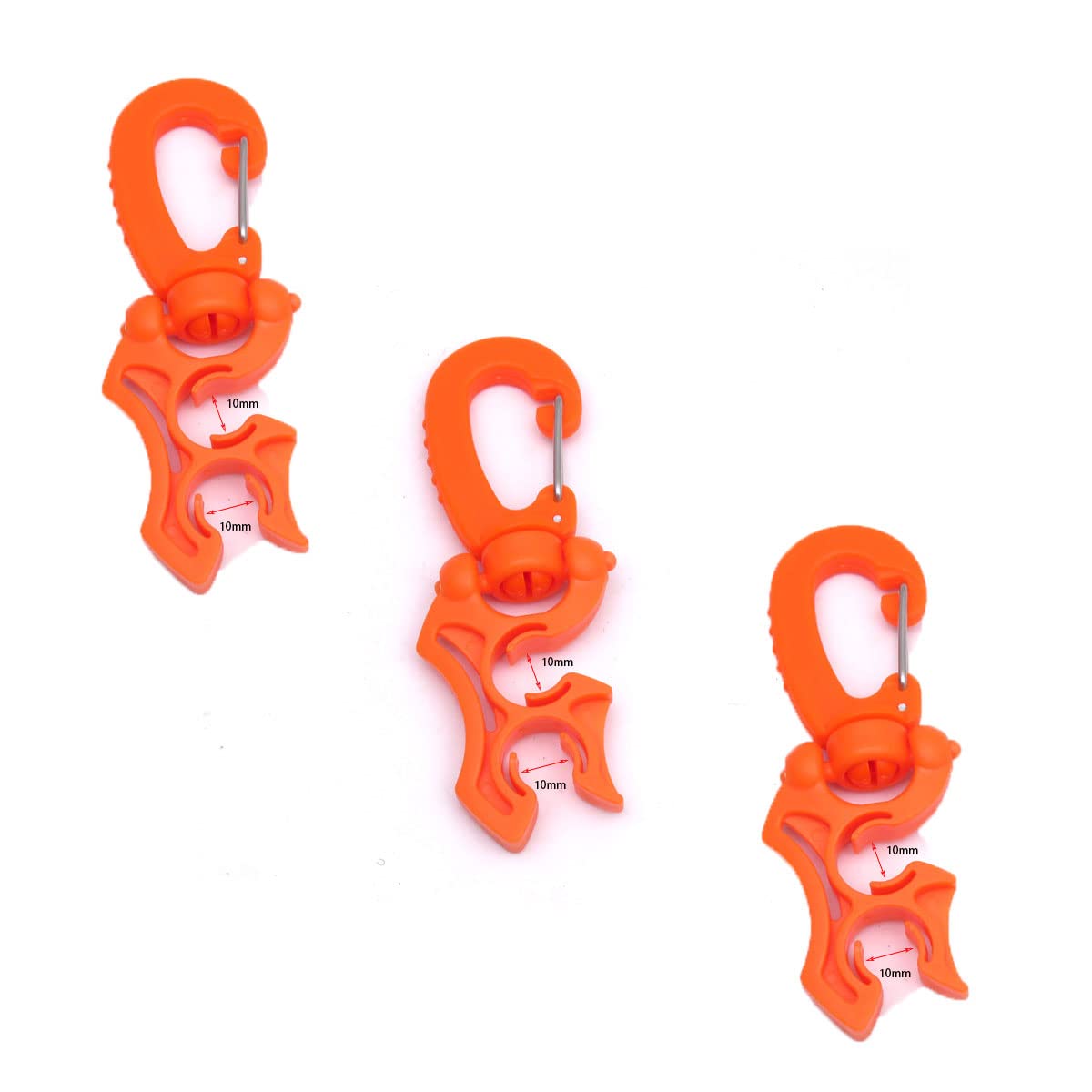 zalati Diving Hose Holder 3pcs Double Scuba Cable Clip with Snap Hook Buckle for Dive Snorkeling Accessories - 10 * 10 cm, Orange