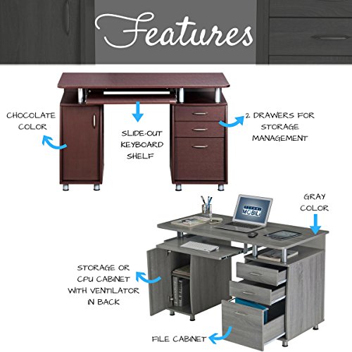Techni Mobili Complete Workstation Computer Desk with Storage – Grey
