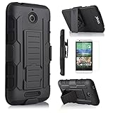 HTC Desire 510 Case, Starshop Hybrid Full Protection High Impact Dual Layer Holster Case with Kickstand and Locking Belt Swivel Clip + Premium HD Screen Protector Black