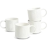 INSETLAN 12oz White Ceramic Coffee Mugs Set of 4 – Vintage Arch Stoneware Coffee Cups for Coffee, Latte, Cappuccino, Cocoa, Hot Tea & More – Dishwasher & Microwave Safe