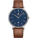L LAVAREDO Watch for Men, Extremely Thin Mens Watches Minimalist Analog Men's Leather Wrist Watches with Time/Date, Birthday Gift for Men Boyfriend