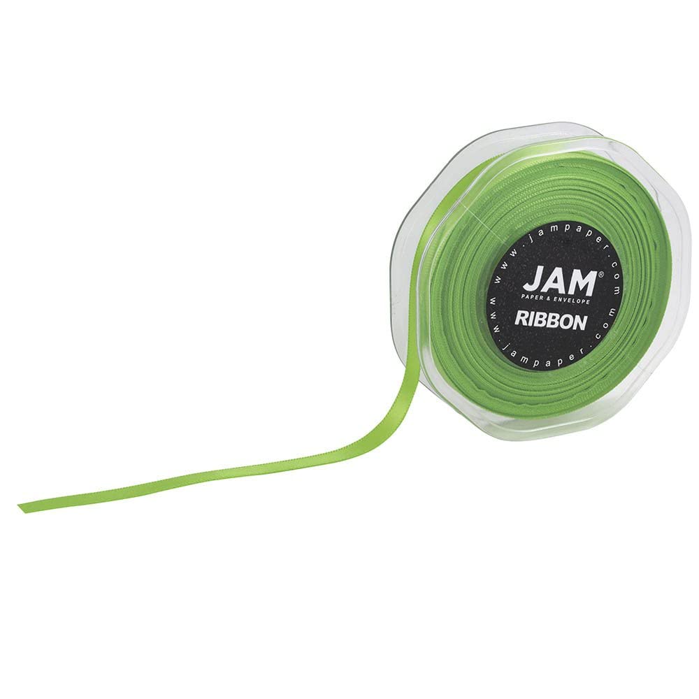 JAM Paper Double Faced Satin Ribbon - 9.5 mm x 22.9 Meters - Lime Green - Sold Individually