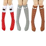 3 Pairs Girls Socks Cotton Over Calf Knee High Socks Cute Animal Bear Fox Cat Dog