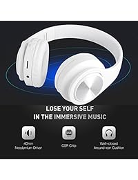 Estéreo de Alta Fidelidad auriculares inalámbricos Bluetooth con micrófono graves profundos auriculares inalámbricos de alta fidelidad sobre la oreja, 20h de reproducción para viajes trabajo TV, computadora, iPhone Blanco