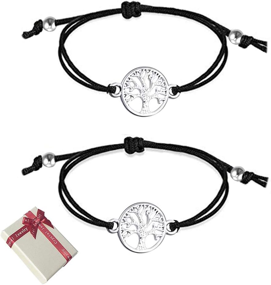 2PCS Tree Bracelet Teens Bracelet Tree of Life Bracelets Wisdom Tree Bracelet Couples Bracelet for Girls Boys Woven Bracelets for Valentine's Day for Women Mom Lover Family with Gift Box