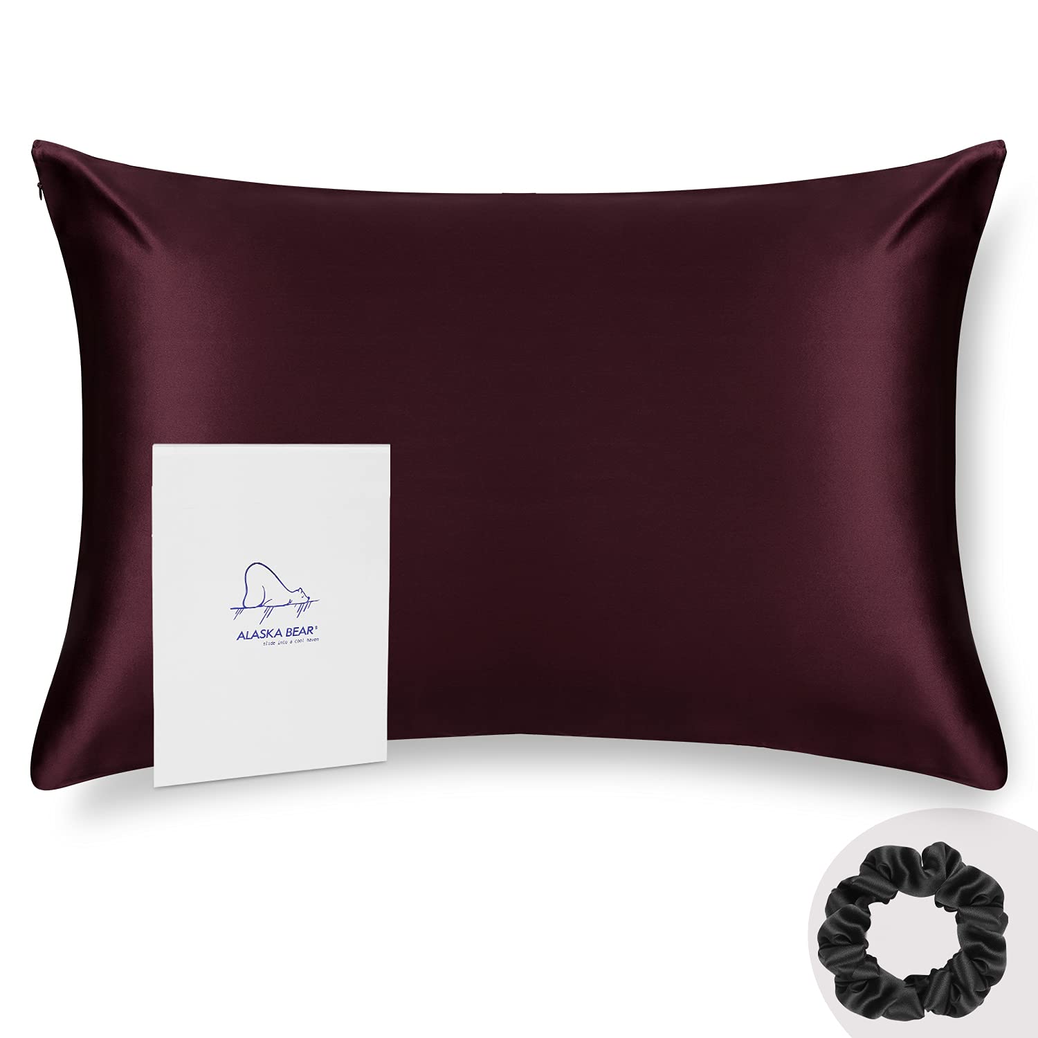 ALASKA BEAR - Natural Silk Pillowcase, Hypoallergenic, 19 momme, 600 thread count 100 percent Mulberry Silk, Standard Size 50x75 cm with hidden zipper(Burgundy red)