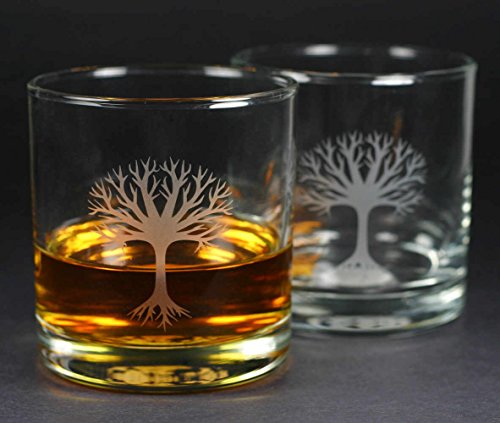 TREE Lowball Glasses set of 2 - Dishwasher-safe etched whiskey glass - Thumbnail 4