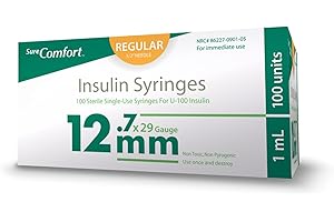 SureComfort U-100 Insulin Syringes 29G x 1/2" 1cc (12.7 mm), Quality Disposable Syringes for Diabetes Care, Box of 100