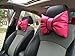 seemehappy Charming Hot Pink Leather Bow Headrest Pillows for Car Driving Neck Support Pillows 2 Pack