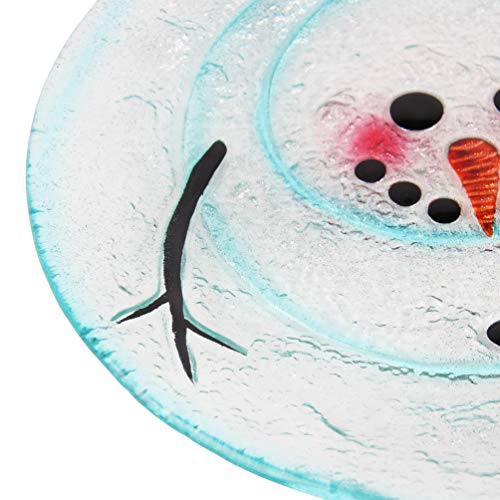 HONGLAND Christmas Decorative Glass Plate White Snowman Serving Plate Santa Decor for Home Kitchen Living Room 12 Inch
