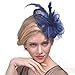 FeiYu Crafts Feather Mesh Net Sinamay Fascinator Hat With Clip and Headband For Cocktail (Navy)
