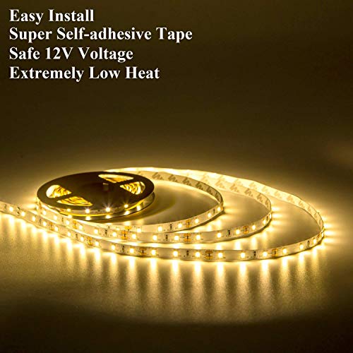Flexible LED Strip Lights, 16.4ft 5M String Light, 12V Tape Lights, SMD 300LEDS 2835 LED Ribbon, Warm White, Non Waterproof, Under Cabinet Children's Rooms Hallway Staircase Corridor Collectable