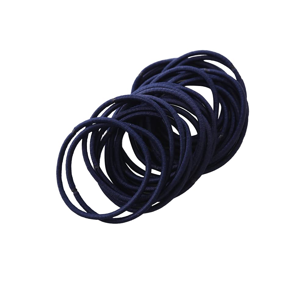 FEIFEI'S BOW 50Pcs Girls Women 2.5mm Thin School Uniform Endless Hair Elastics Bobbles Hair Ties Bands Ponios Ponytail Holders (Navy)
