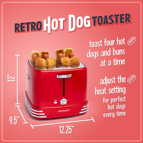 Nostalgia 4 Slot Hot Dog And Bun Toaster With Mini Tongs, Hot Dog