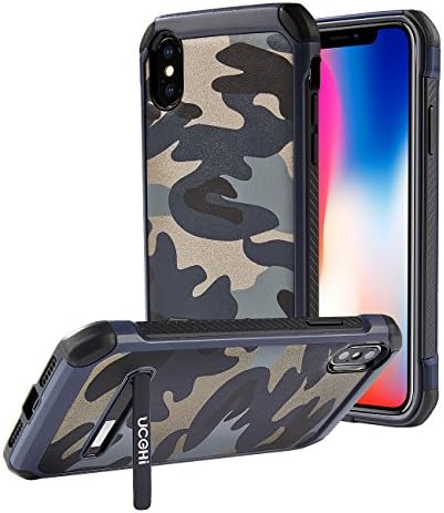 iPhone X Case,UCCHI Ultra Hybrid Dual Layer Cover Faux Leather with Kickstand, Impact Shockproof Armor Defender Case, Extreme Heavy Duty Protection for Apple iPhone X [Camouflage Series Blue]