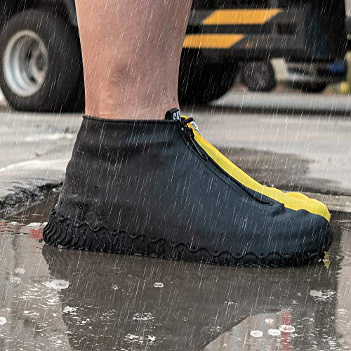 CHUHUAYUAN Waterproof Silicone Shoe Covers, Reusable Foldable Not-Slip Rain Shoe Covers with Zipper,Shoe Protectors Overshoes Rain Galoshes for Kids,Men and Women(1 Pair) (Black, L) - Thumbnail 6