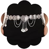 Jumwrit Punk Layered Metal Waist Chain Long Coin Pendant Tassel Belly Chain Vintage Hollow Carving Chain Belt Rave Chunky Boho Beach Statement Heavy Body Chain for Women Girls