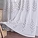 DWCN White Sheer Curtains Floral Embroidered Faux Linen Voile Window Rod Pocket Curtain for Bedroom Set of 2 Panels,52x63 inches Long