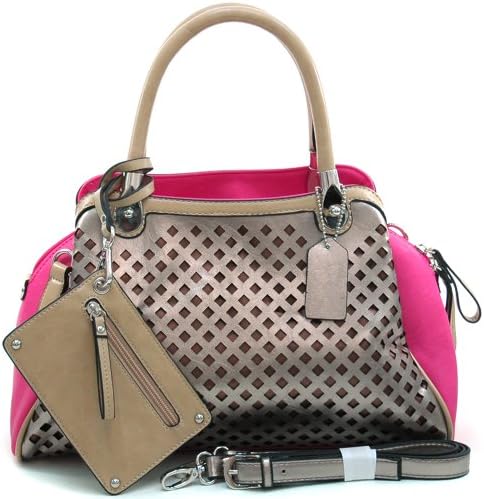 Dasein Women's Metallic Contrast Shoulder Bag w/ Bonus Strap & Coin Pouch -Pink/Pewter