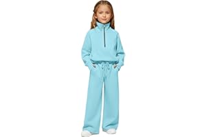 Girls 2 Piece Outfits Sweatsuit Half Zip Lapel Collar Long Sleeve Sweatshirt Pants Set Kids Casual Cozy Tracksuit