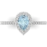Clara Pucci 14K Solid White Gold 0.755 ctw NaturalAquamarine Solitairewith Accents Ring for Women | Anniversary, Birthday Gift | 7x5mm Pear Cut