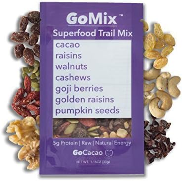 GoMix Organic Energy Snack Fruit and Nut Mix Snack Pack, GoCacao, Sweet Cacao, 7 Simple Ingredients No Nonsense! (Pack of 12), Low Sugar, Gluten Free, High Fiber, Non GMO, Vegan, Paleo
