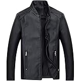 Zhiyuanan Mens Biker Leather Jacket Slim Fit Casual Outdoor Windproof Standing Collar Motorcycle PU Faux Leather Coat Outerwear