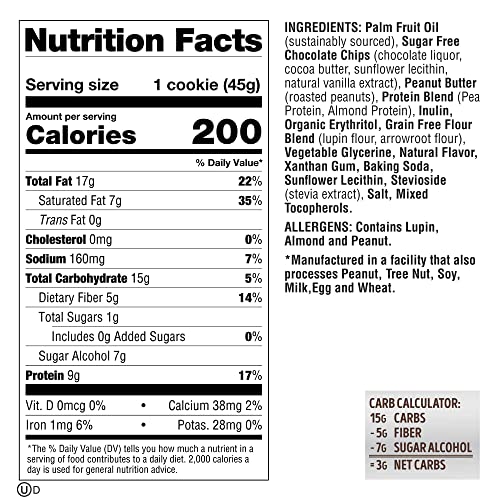 LENNY & LARRY’S COOKIE, CHOCOLATE CHIP, SOFT BAKED, 9G PLANT PROTEIN, 3G NET CARBS, VEGAN, NON-GMO, 1.6 OUNCE COOKIE (PACK OF 12) – PACKAGING MAY VARY