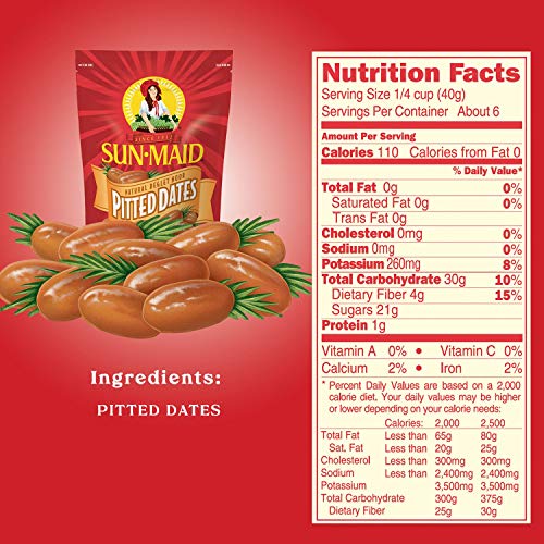 SunMaid California Pitted Dates, Deglet Noor in Resealable Bag, All