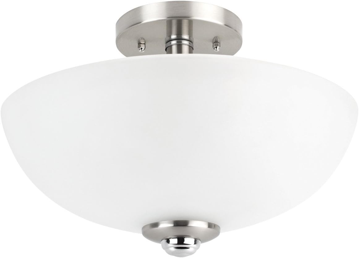 Hudson 2-Light Semi-Flush Mount Ceiling Light, Brushed Nickel, Chrome Accents, Frosted Glass Shade, 63357 - - 