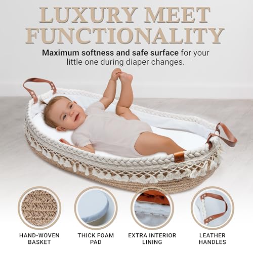 Premium Baby Changing Basket with Leather Handles and Plush Foam