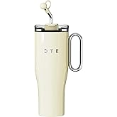 OTE 40 oz Tumbler with Handle and Straw Lid, Reusable Water Bottle, Double Wall Vacuum Stainless Steel Insulated Tumbler for Hot/Cold Beverages(Beige)