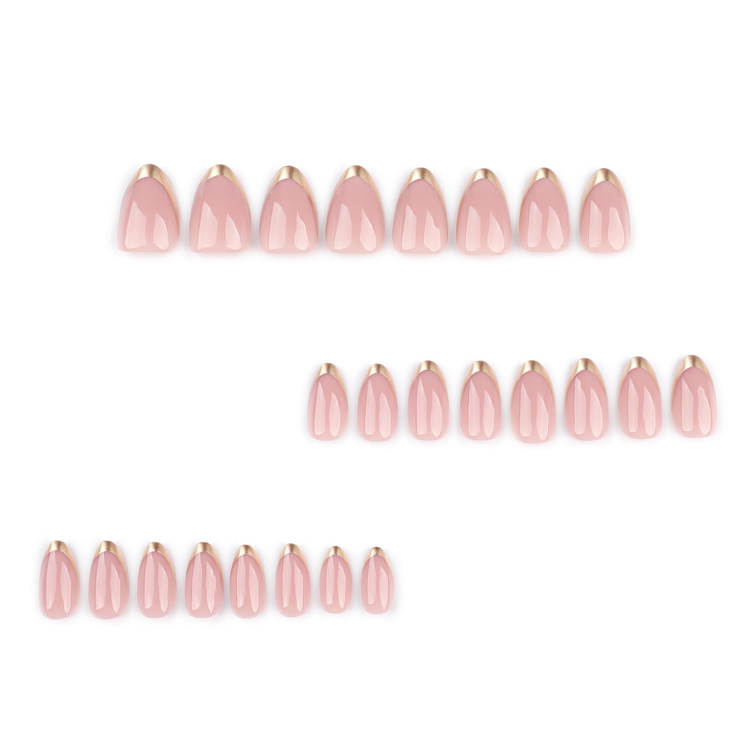 LPOODDNU French Tip Press on Nails Almond Fake Nails Medium False Nails with Gold Tips Design Glue on Nails Glossy Pink Acrylic Nails Press ons Full Cover Stick on Nails for Women Manicure 24Pcs - Image 2