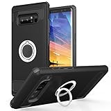 Galaxy Note 8 Case with Ring Kickstand Armor Dual Layer Silicone Rubber Hybrid Durable Shockproof Bumper Protective Anti-Scratch Impact Heavy Duty Cover (2017) (Black)
