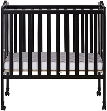 Black Solid Pine Locking Wheels Folding Crib
