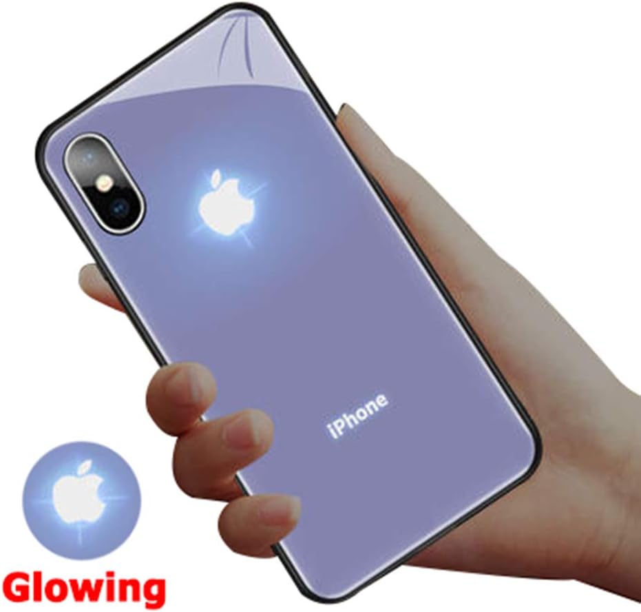 Twnhmj Glowing for iPhone 11 Case iPhone 11 PRO MAX Case Apple Logo LED Logo Light Illuminate Tempered Glass Back Cover Anti-Scratch TPU Bumper Cover for iPhone 11 PRO,Purple,iPhone6P/6SP