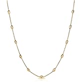Savlano 18K Gold Plated Over 925 Sterling Silver Station Oval Moon Bead Necklace Chain For Women. Silver, Gold, Rose Gold - Made in Italy Comes With a Gift Box