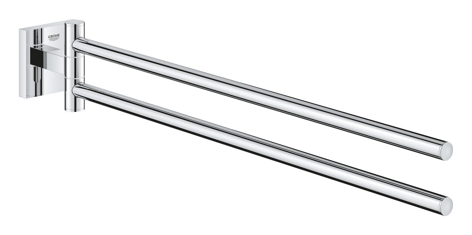 GROHE Start Cube Towel Bar – Bathroom Wall Mounted Towel Holder with 2 Swivel Arms (Metal, Concealed Fastening, Including Screws and Dowels, Durable Sparkling Sheen), Size 438 mm, Chrome, 40976000