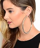 Extra Large Thick Puff Puffy 4.5 Inch Silver Tone Basketball Wives Hoop Earrings