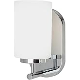 Sea Gull Lighting 41160-05 Oslo One-Light Bath or Wall Light Fixture with Cased Opal Etched Glass Shade, Chrome Finish, 5" x 