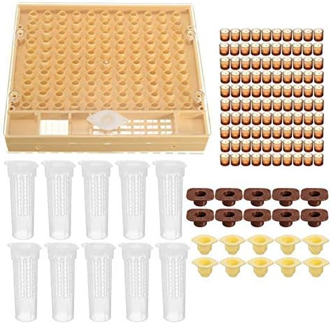 NAIZEA Queen Rearing Kit, Complete Beekeeping Cell Cup Tool Set Include CUPKIT Comb Box, Hair Roller Cages,Queen Cell Cups,Cell Bar Blocks