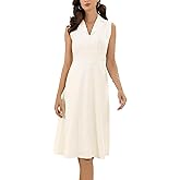 Allegra K Cotton Linen Dress for Women's Summer Sleeveless Lapel Collar Casual A Line Midi Dress
