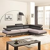 Modern Contemporary Designed Two Tone Microfiber and Bonded Leather Sectional Sofa (Black/Grey)