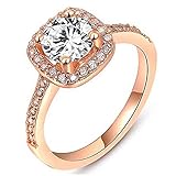 Winter.Z Womens Jewelry Circular Bead Square Ring Diamond Rose Gold Ring Wedding