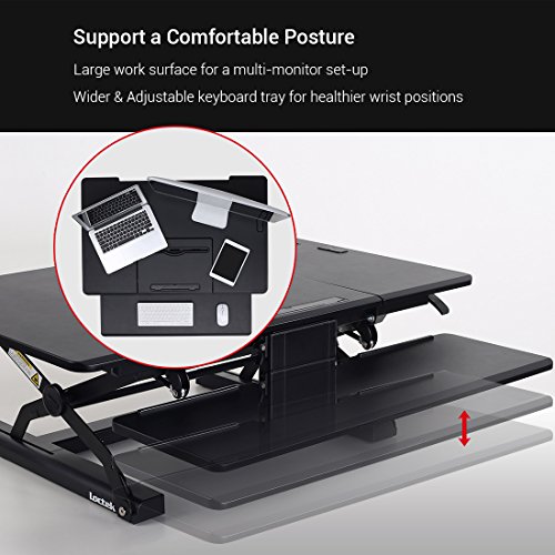Loctek - Height Adjustable Standing Desk 36" Wide Platform Computer Riser, Height Adjustable Removable Keyboard Tray with Document Holder & USB Port (PL36B) - Thumbnail 2